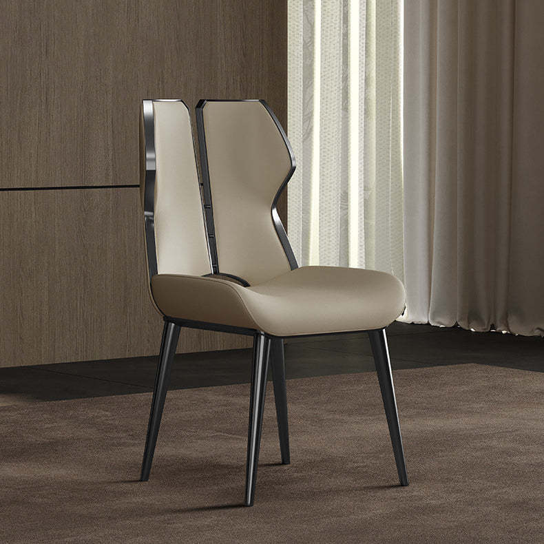 Modern Microfiber Leather Steel Dining Chair — Black