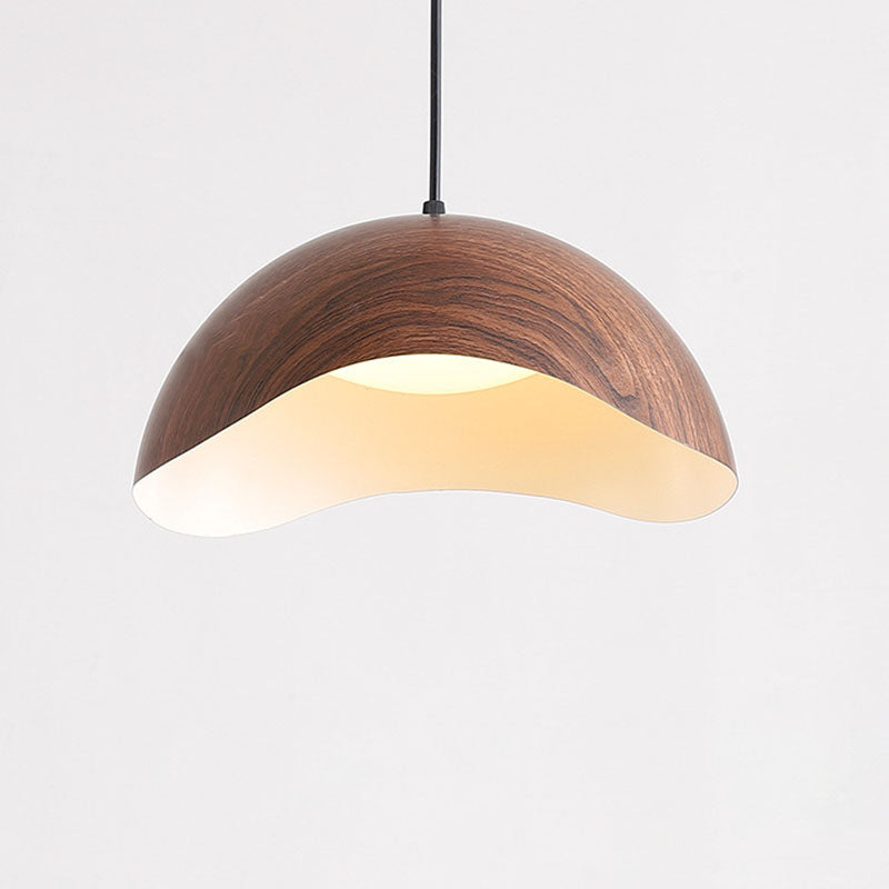 Scandinavian Wood Grain Iron Dome Wave LED Pendant Light