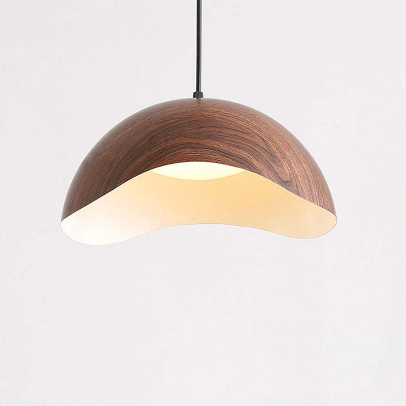 Scandinavian Wood Grain Iron Dome Wave LED Pendant Light