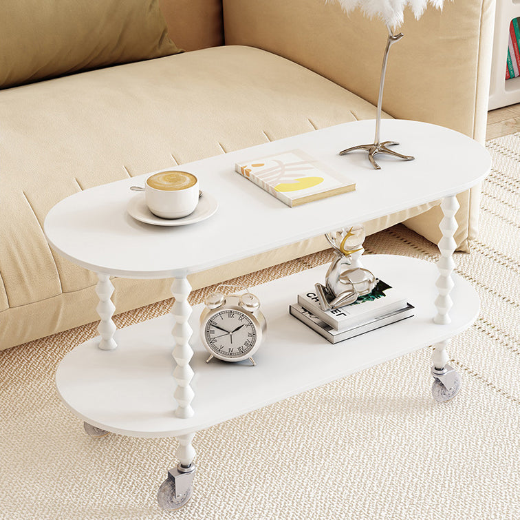 Vintage Oval Wood Plastic 2-Tier Side Table — White