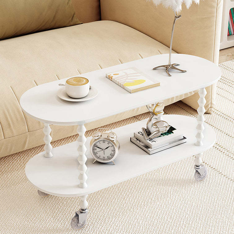 Vintage Oval Wood Plastic 2-Tier Side Table — White