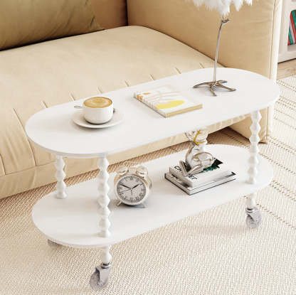 Vintage Oval Wood Plastic 2-Tier Side Table — White