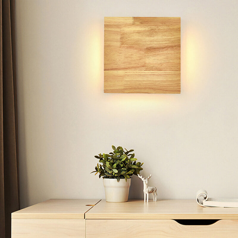 Creative home log wood wall sconces — Warm White (3000K) / Square / Natural Wood