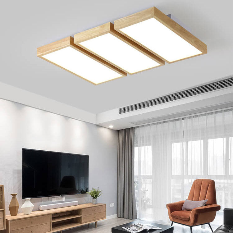 Nordic Japanese Wood Rectangular LED Flush Mount Light
