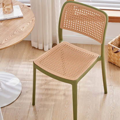 Rattan-Look Plastic Stackable Dining Armchair