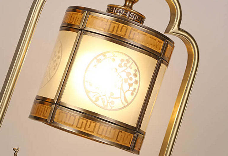 Chinese Glass Copper Carved Table Lamp