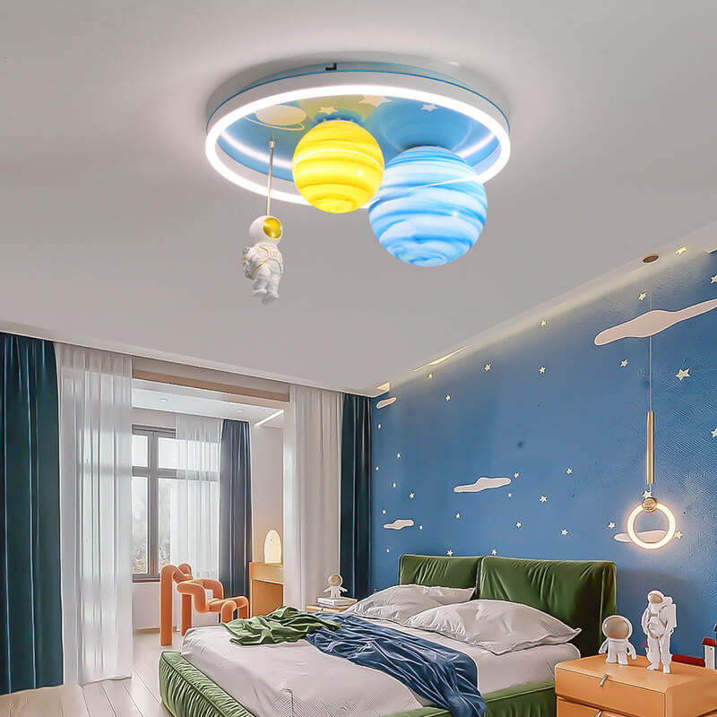 Astronaut Planet Round Kids Flush Mount Light