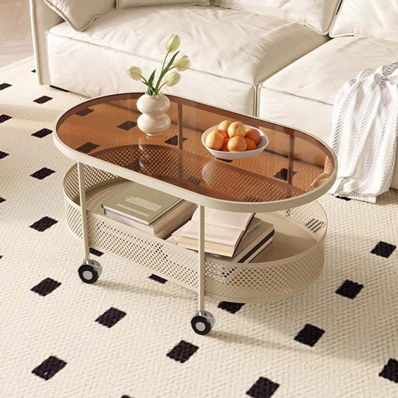 Modern Oval Glass Iron Movable Side Table