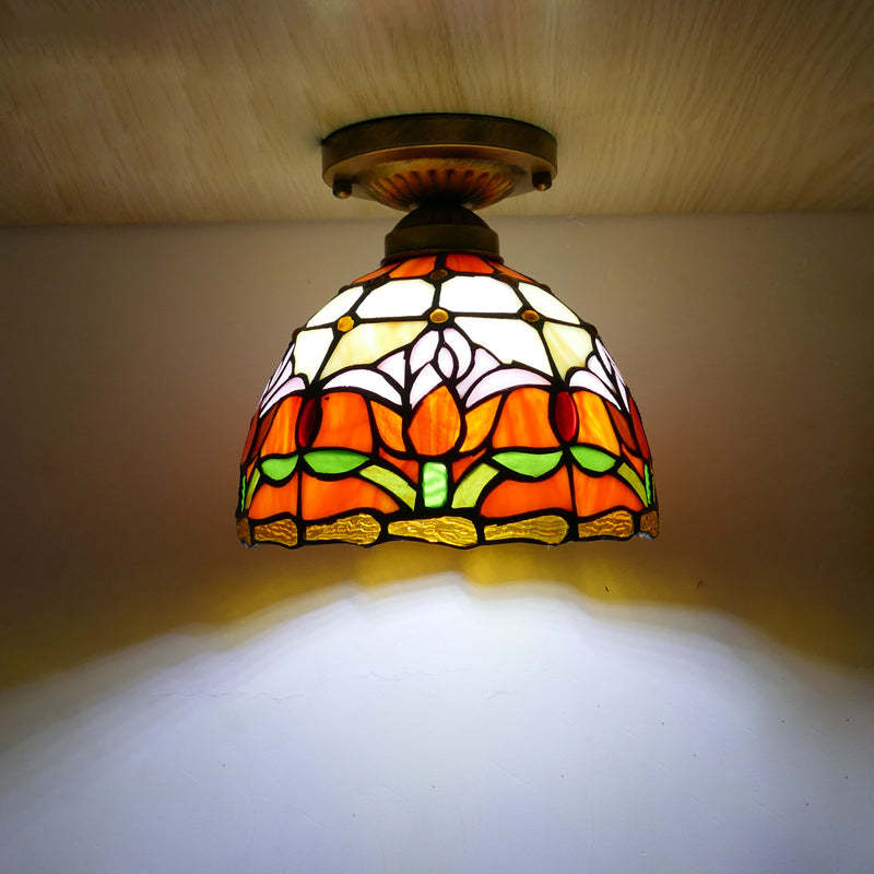 Traditional Tiffany Tulip Stained Ceiling Light