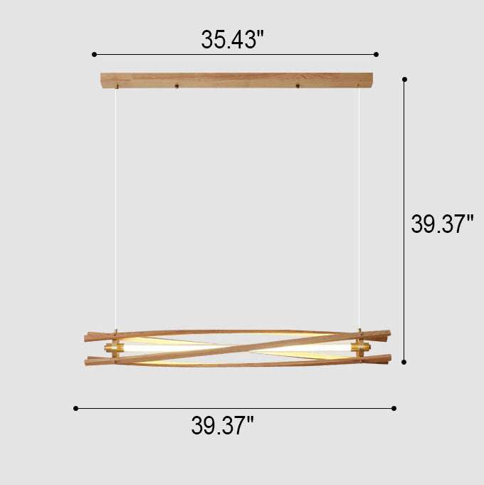 Japanese Log Long Column Brass LED Island Chandelier