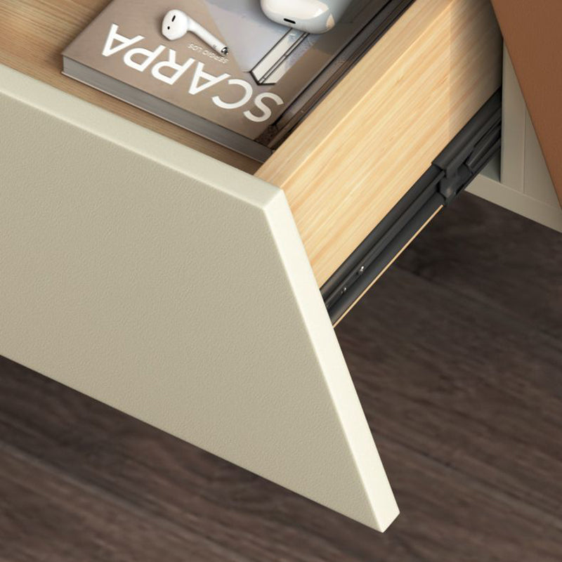 Contemporary Wood Steel Drawer Side Table