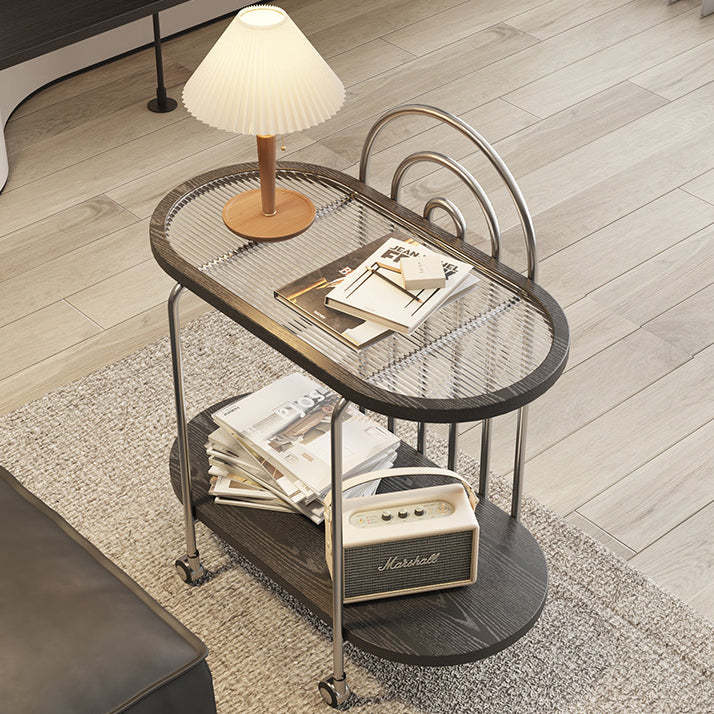 Minimalist Oval Glass Metal 2-Tier Coffee Table