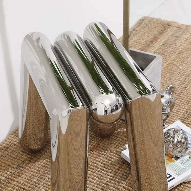 Minimalist Steel Tube Geometric Footstool