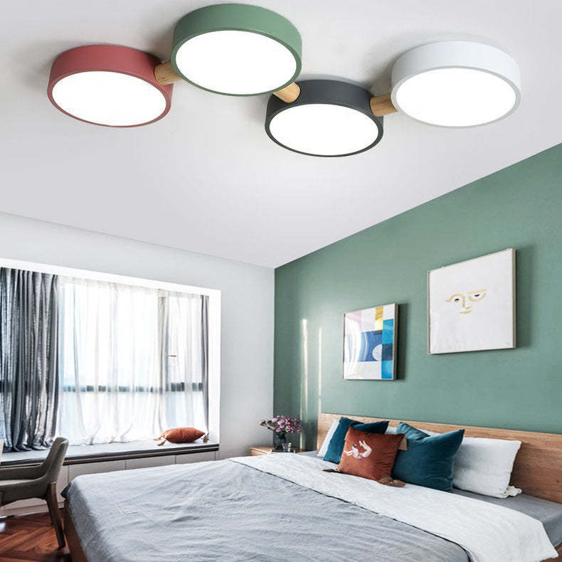 Scandinavian Macaron Iron Geometric Wood LED Flush Light