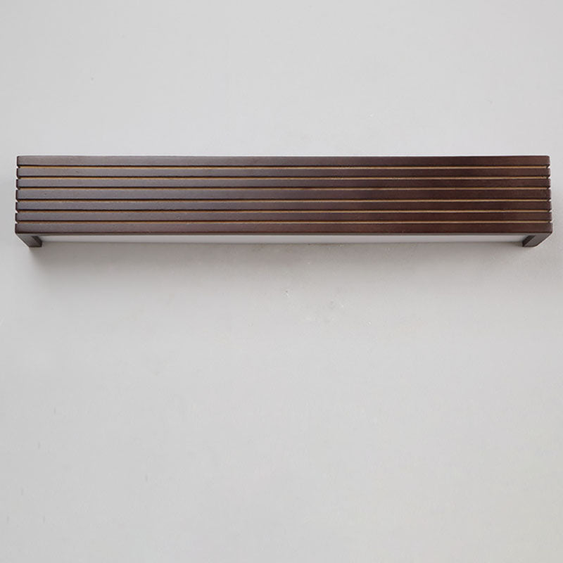 Chinese Striped Wood Cuboid LED Vanity Sconce