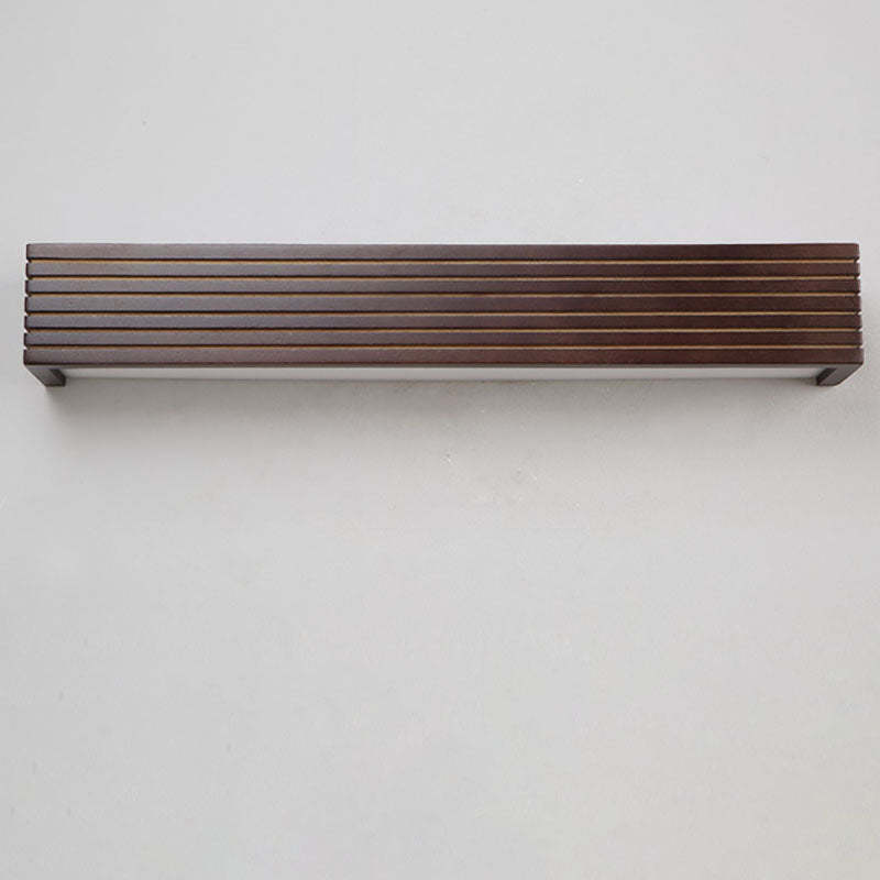 Chinese Striped Wood Cuboid LED Vanity Sconce
