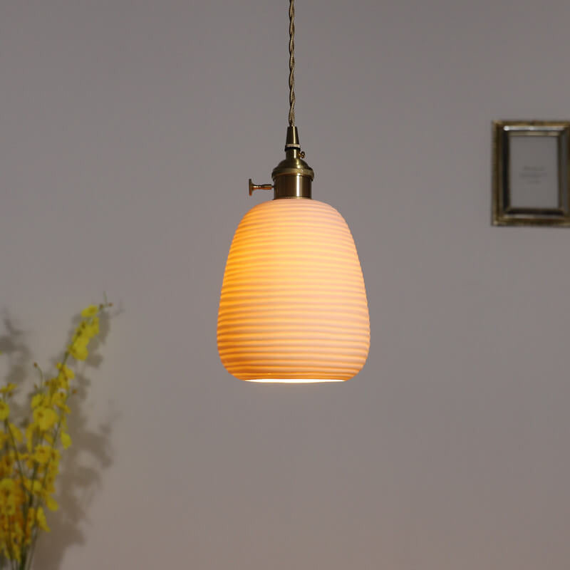 Nordic Japanese Ceramic Brass Oval Pendant Light