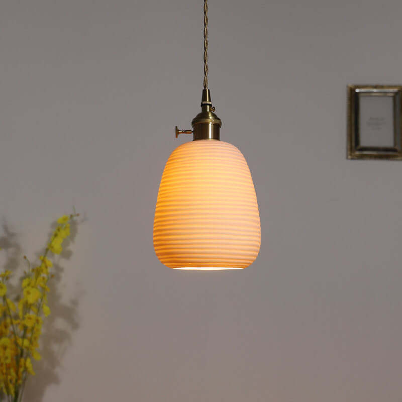 Nordic Japanese Ceramic Brass Oval Pendant Light