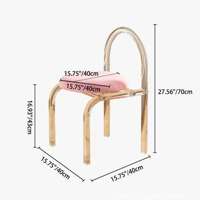 Modern Arched Velvet Acrylic Vanity Stool — PU Leather / Black