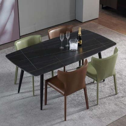 Minimalist Leather Steel Wing-Back Dining Chair