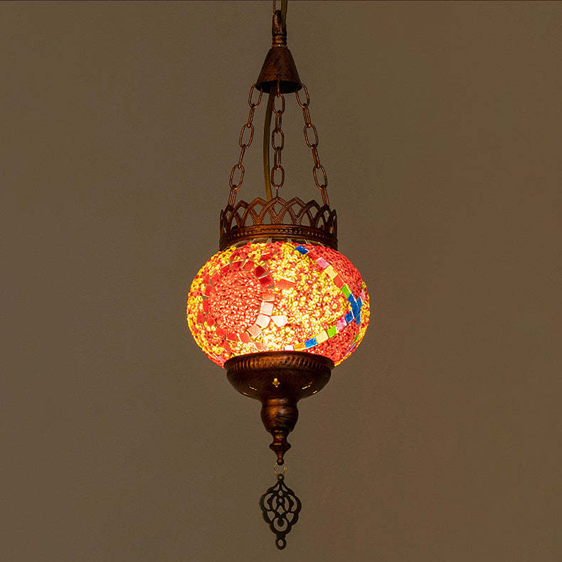 Boho Iron Stained Glass Ball Pendant Light