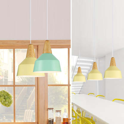 Minimalist Cone Trapezoid Iron Wood Pendant Light — Blue / 110V-120V For US/CA