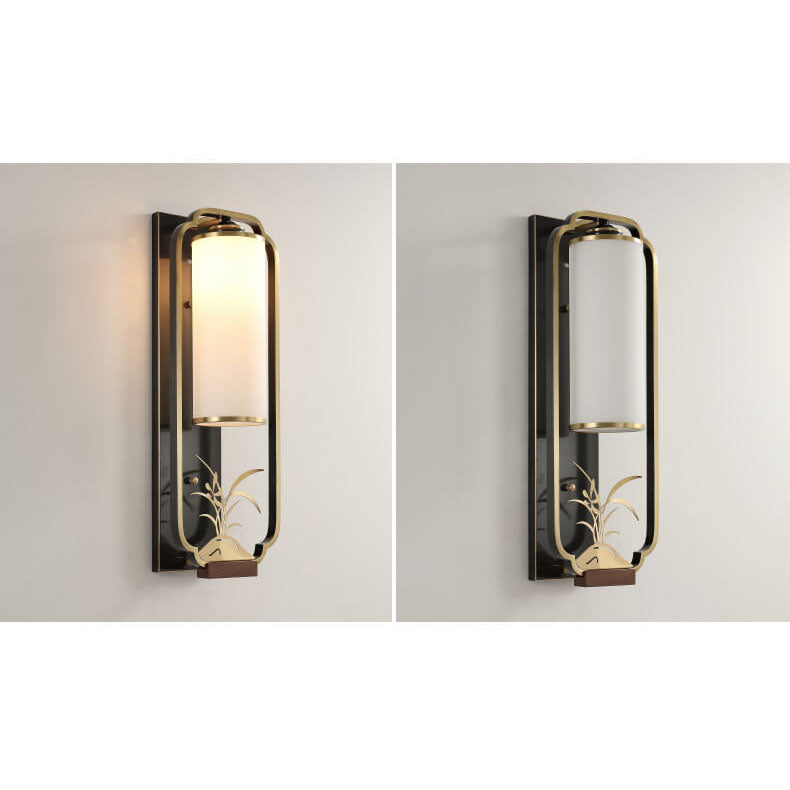 Modern Chinese Copper Glass Column Ring Sconce — Iron / Bamboo / 220V-240V For UK/AU