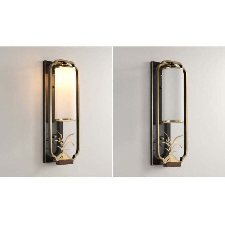 Modern Chinese Copper Glass Column Ring Sconce — Iron / Bamboo / 220V-240V For UK/AU
