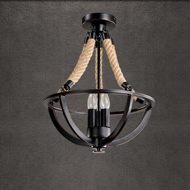 Vintage Industrial Iron Twine Island Chandelier