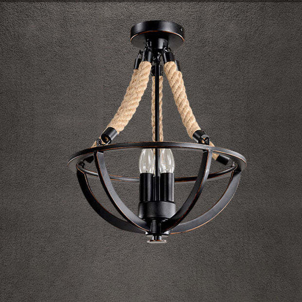 Vintage Industrial Iron Twine Island Chandelier