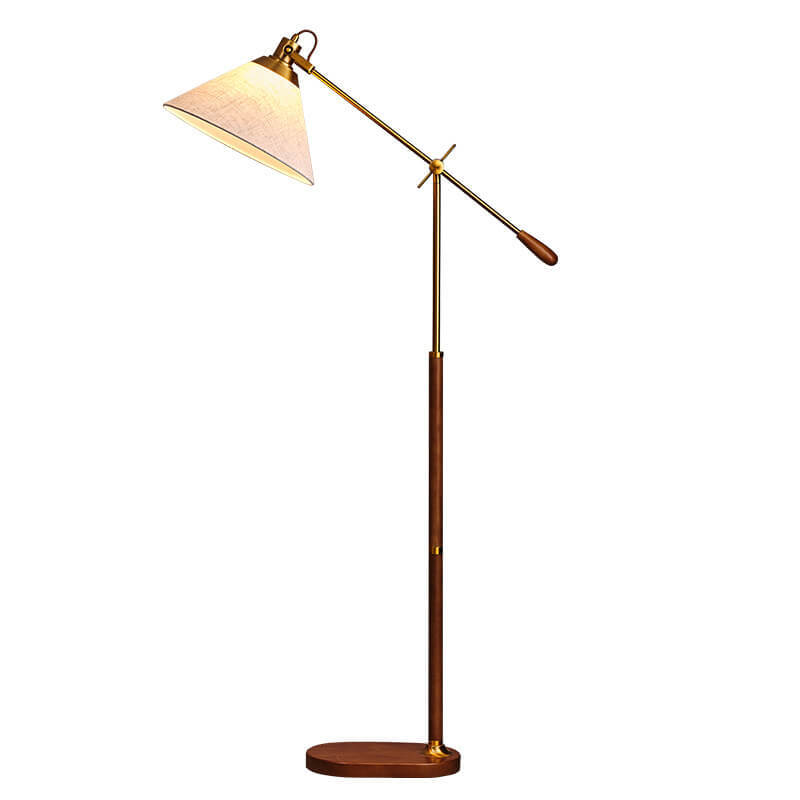 Nordic Vintage Fabric Cone Metal Ash Wood Floor Lamp