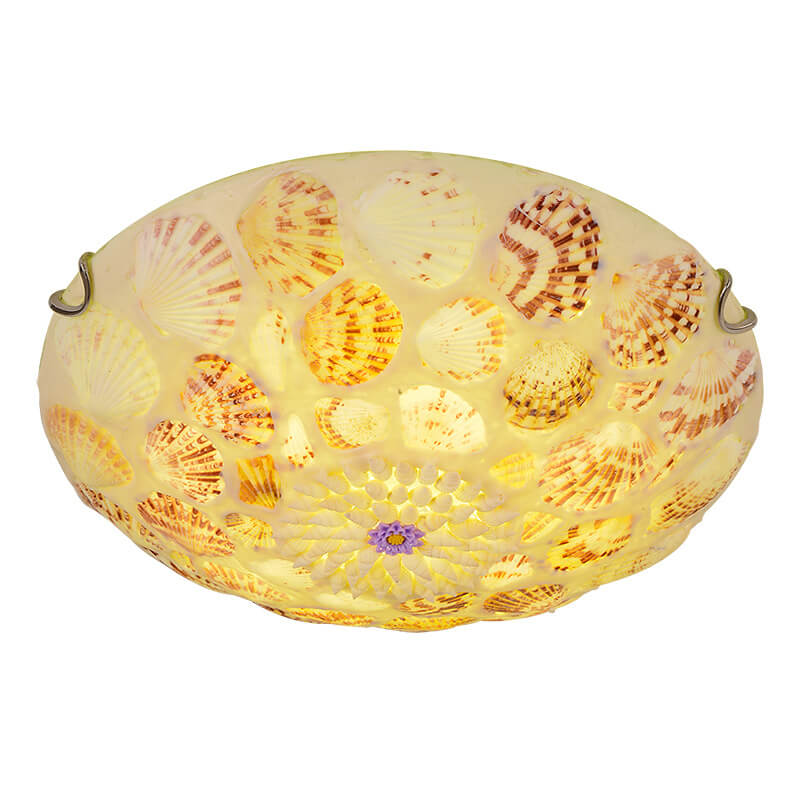 European Mediterranean Shell Round LED Flush Mount Light