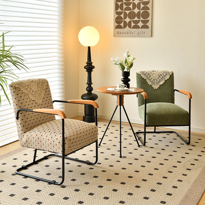 Scandinavian Corduroy Wood Square Accent Chair — Gray