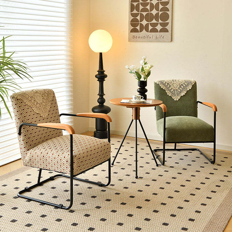 Scandinavian Corduroy Wood Square Accent Chair — Gray