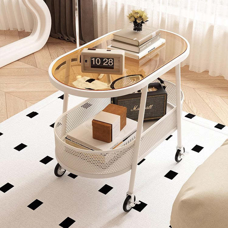 Modern Elliptical Glass Iron 2-Tier End Table — A / Beige