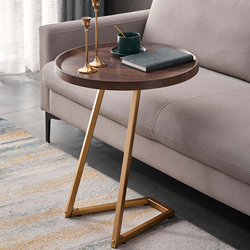 Modern Round Engineered Wood Iron Movable End Table — Black / Black