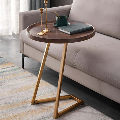 Modern Round Engineered Wood Iron Movable End Table — Black / Black