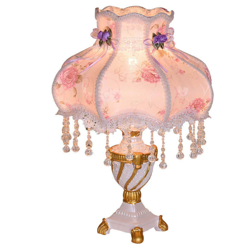 European Luxury  Fabric Lace Resin 1-Light Table Lamp