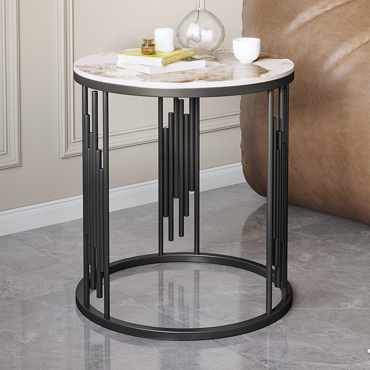Scandinavian Rock Slab Carbon Steel End Table — Brown Tabletop + Black Frame