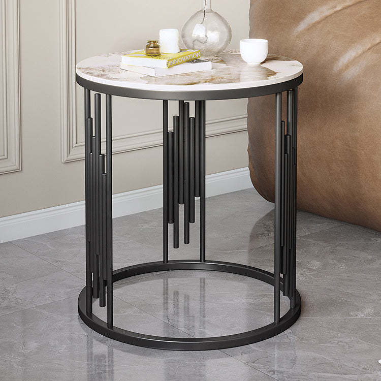 Scandinavian Rock Slab Carbon Steel End Table — Brown Tabletop + Black Frame