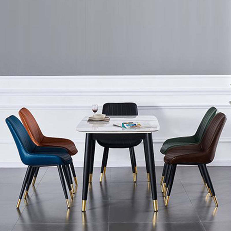 Modern Curved Leather Metal Dining Chair
