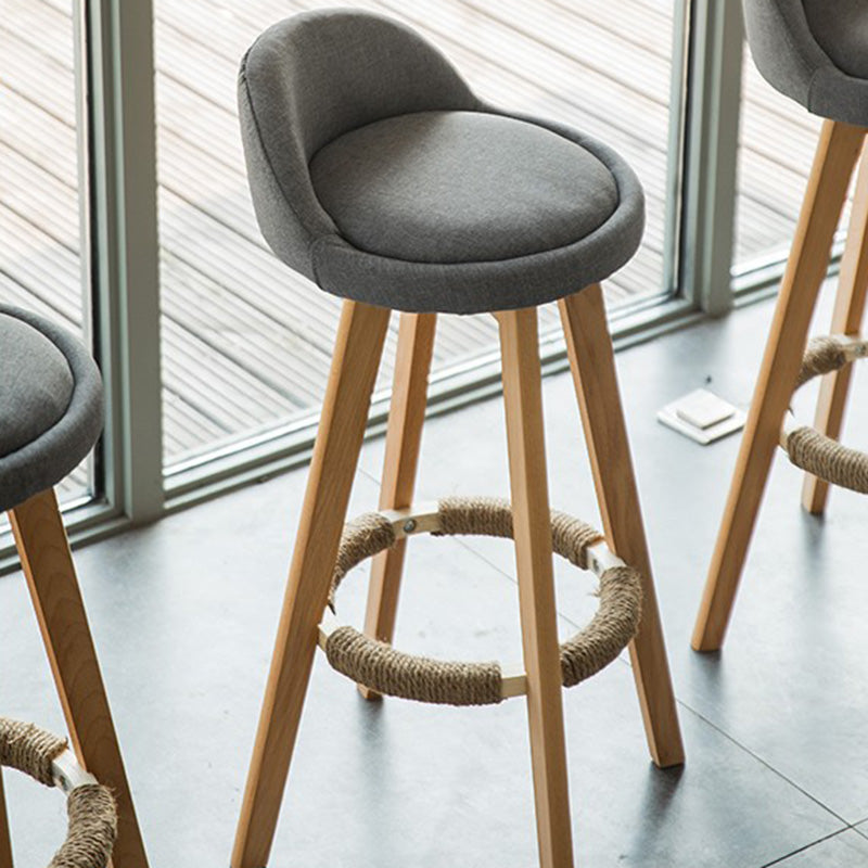 Vintage Round Fabric Wood Swivel Bar Stool
