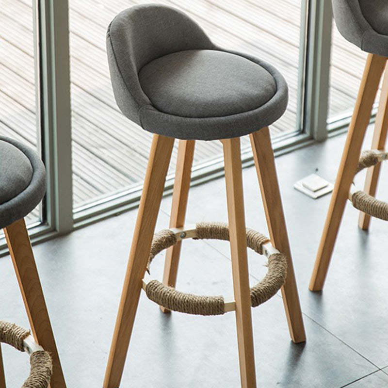 Vintage Round Fabric Wood Swivel Bar Stool