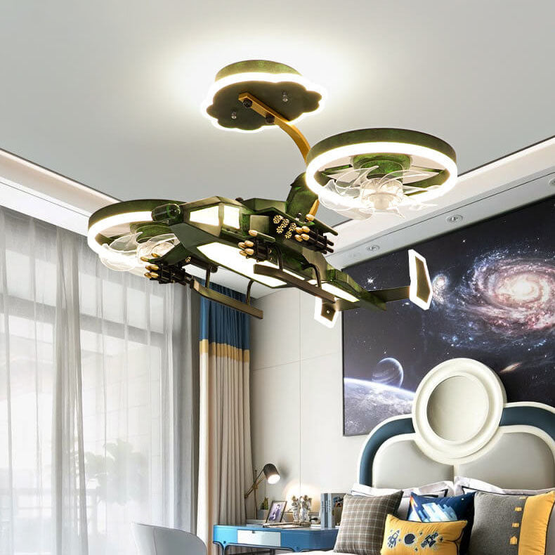 Modern Helicopter Mount Ceiling Fan Light — Green / 220V-240V For UK/AU / Infinitely Dimmable