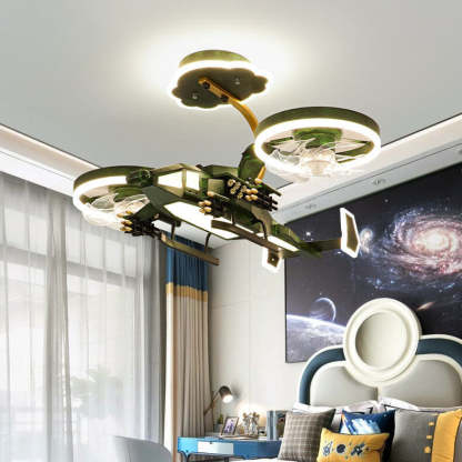 Modern Helicopter Mount Ceiling Fan Light — Green / 220V-240V For UK/AU / Infinitely Dimmable