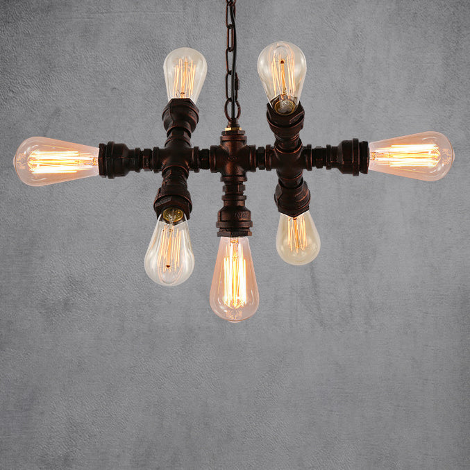 Industrial Iron Water Pipe 7-Light Chandelier
