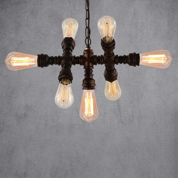 Industrial Iron Water Pipe 7-Light Chandelier