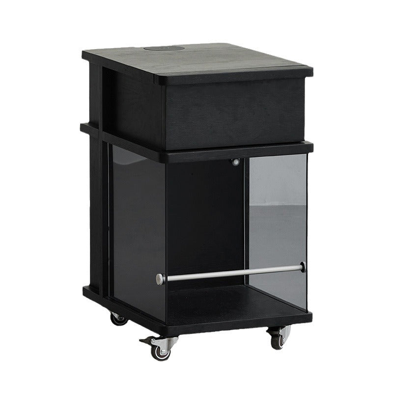 Minimalist Solid Wood Glass Square Nightstand 1-Cabinet