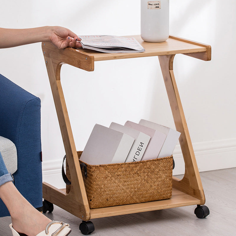 Vintage Z-Shape Wood Rolling End Table — Log Color