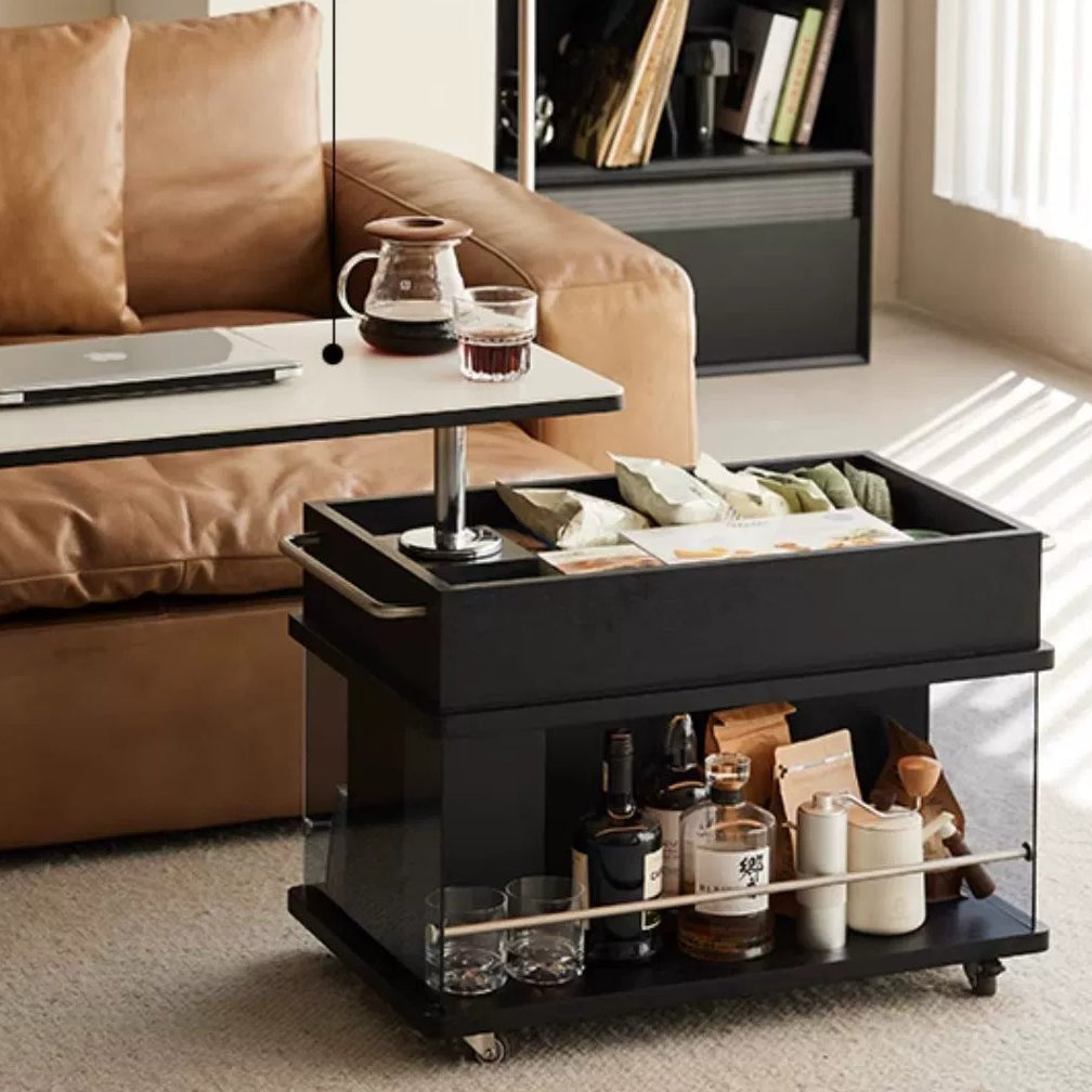 Minimalist 3-storage end wood glass wood steel end & side tables, Lighom